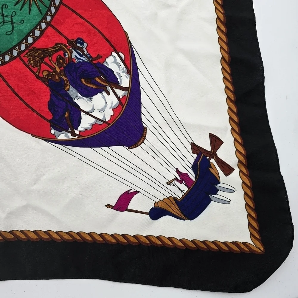 Vintage Square Scarf Hot Air Balloon Art Deco Tapestry Hanging Silky Cherub